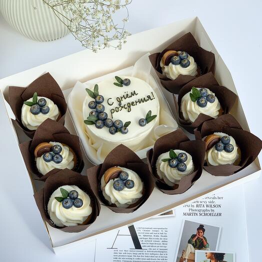 Juego de Bento grande y cupcakes/muffins / cupcakes de arándanos 8 piezas " ¡Feliz cumpleaños!"a la oficina de los colegas en la Corporación