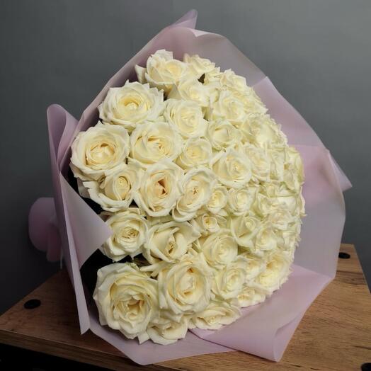 Bouquet of 51 white roses 50 cm