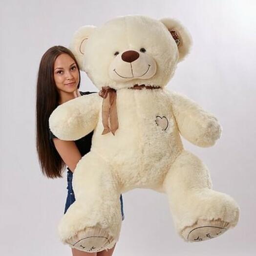 Плюшевый мишка I love you 150см молочный
