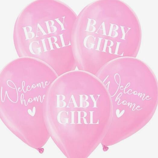 Розовые воздушные шары baby girl welcome home 5 шт