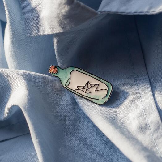 Ceramic brooch Ship in bottle