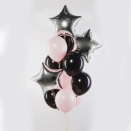 Набор Шаров (гелий) 13 штук розовый, черный, серебро. Set of helium foil balloons 13pcs. Pink, silver, black