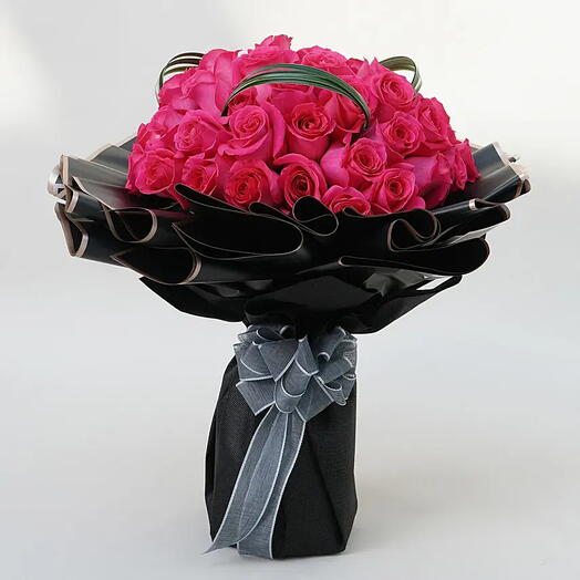 Dark Pink Elegance: Bouquet of 50 Roses