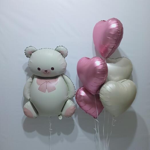 Набор шаров с Мишкой с бантом розовым