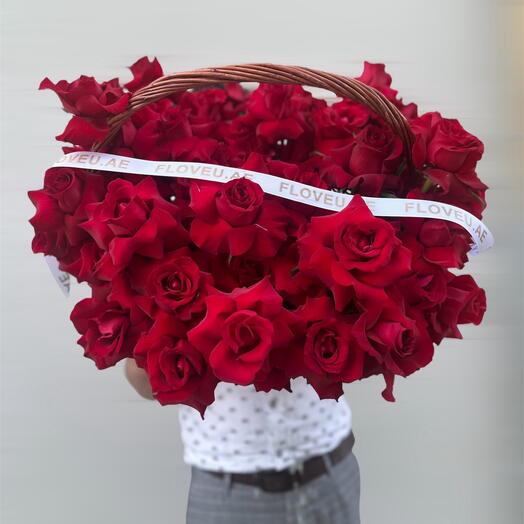 Red roses in basket ( Valentines )