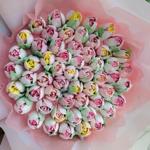 Букет зефирных тюльпанов (XL-55-57 цветов) розовая упаковка