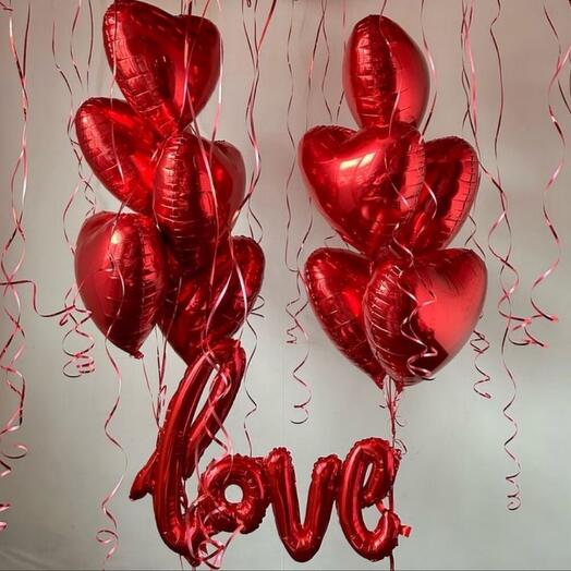 Воздушные шары Сердца красные с надписью