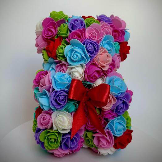 Мишка из роз "Luxury Rose Bear"  из фоамирана разноцветный