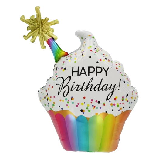 Воздушный шар гелий С ДНЕМ РОЖДЕНИЯ кексик. Helium balloon HAPPY BIRTHDAY cupcake
