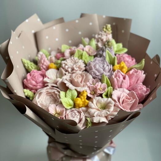 Букет средний из зефира ручной работы на день рождения, праздник, торжество, диаметр 28 см