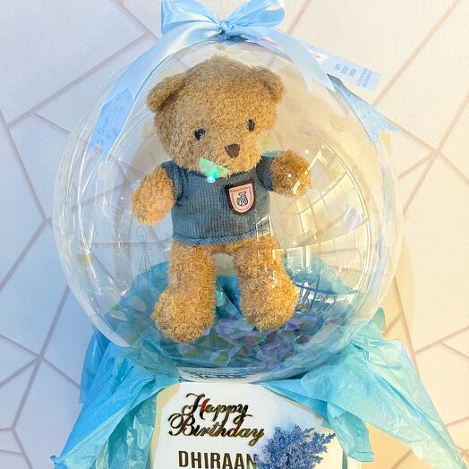 Teddy In Balloon Hamper (available in blue, pink, black and gold)