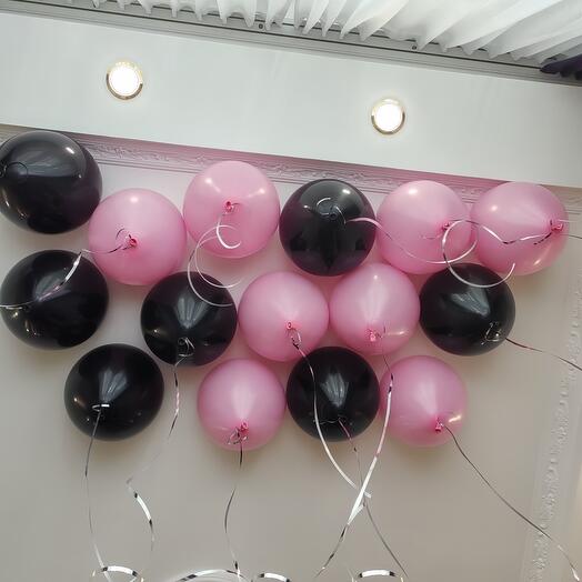 Гелиевые шары под потолок 15 шт. Розовый и чёрный