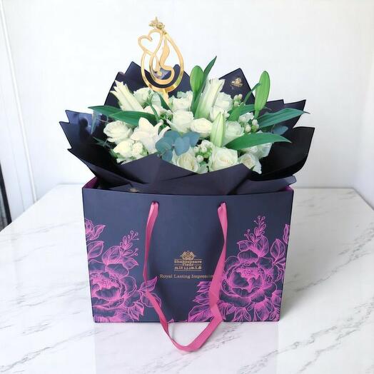 My Mom White Rose   Lily Bouquet – Elegant Mother s Day Gift in Shakespeare Bag