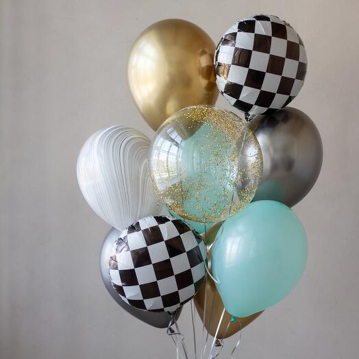 Связка воздушных шаров «Rally» (в голубом цвете) | 10 шаров, 1 груз