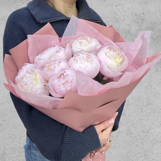 Букет из 7 розовых пионов🌸
