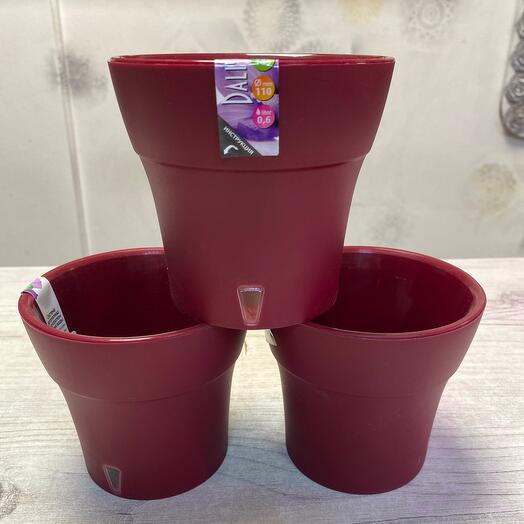 Горшки бордовые 3 шт с индикатором полива