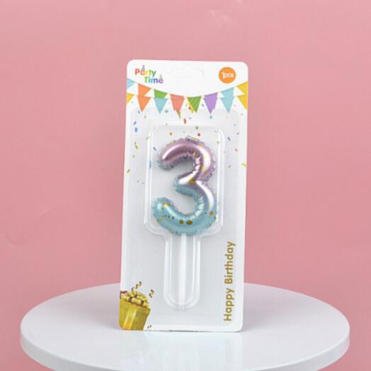 Свеча радужная для торта цифра 3 (6см)