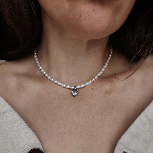 Классическая жемчужная колье с кулоном сердце