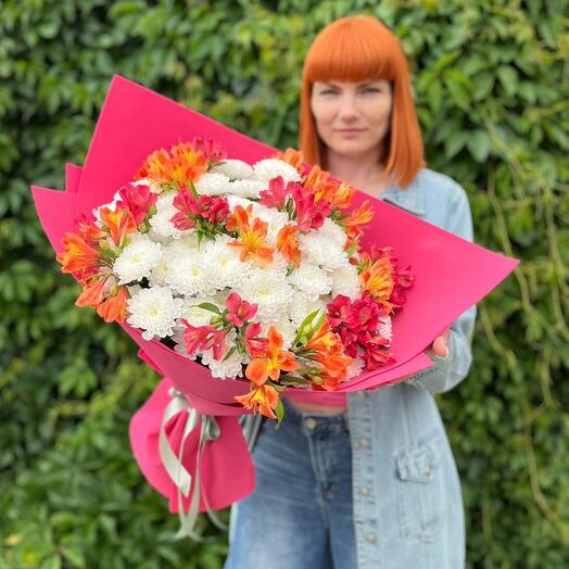 Букет 💐 хризантема + альстромерия