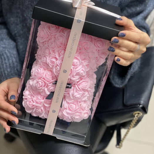 Rózsaszín maci habrózsákból