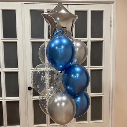 Набор воздушный шаров для синий серебро 10шт гелий. Set of helium balloons for men 10pcs