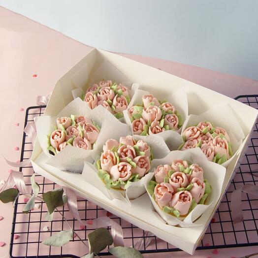 Капкейки розовые тюльпаны, 6 штук