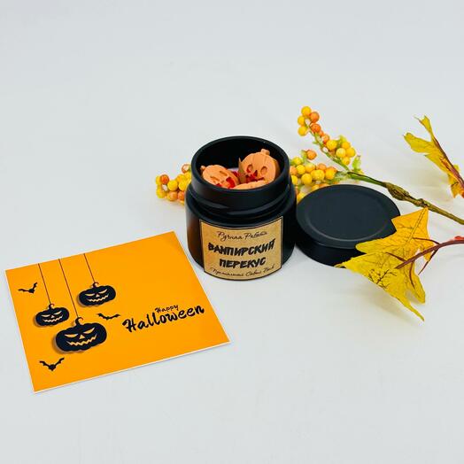 Свечка в банке с открыткой ручной работы на Хеллоуин Halloween