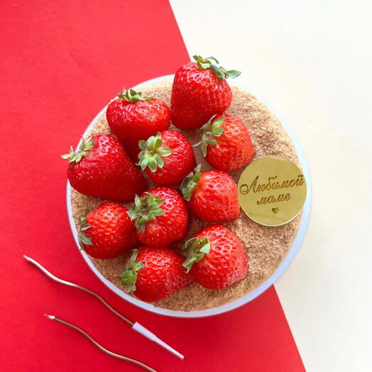 🌸Торт Медовик (~1,2 кг, на 6-8 порций) с клубникой топпером на день рождения, на День Мамы, в подарок маме/мамочке