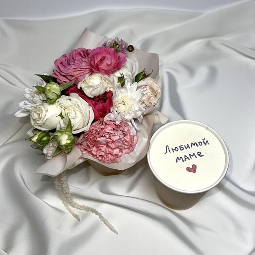 Подарочный набор (цветы в стакане и пирожное)💐