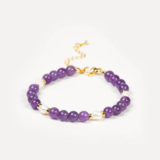 Браслет Гинкго Аметист и Белый жемчуг культивированный 14K 17 см (BRA1156)