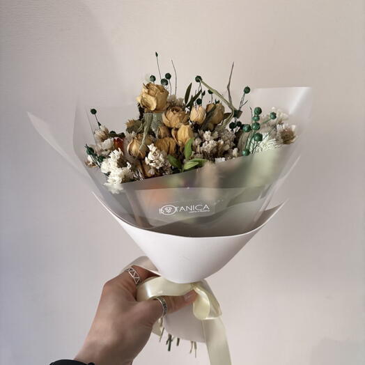 Букет из сухоцветов бело-зеленый