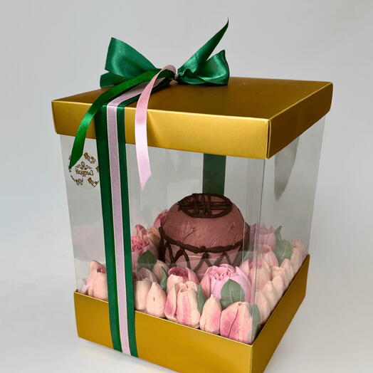 Зефир подарок Наурыз - юрта и тюльпаны из зефира