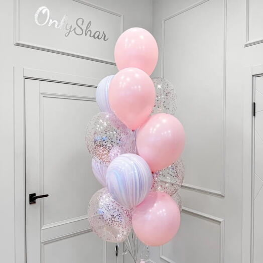 Набор 15 шаров / Шары с гелием / Воздушные шары: розовый шар, прозрачный шар с конфетти, разноцветный шарик / Арт.НШN6