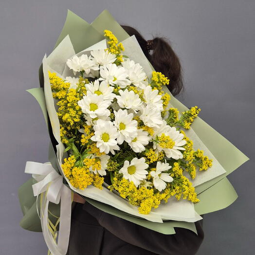 Солнечный полевой букет с Хризантемой и Солидаго️ 🌼
