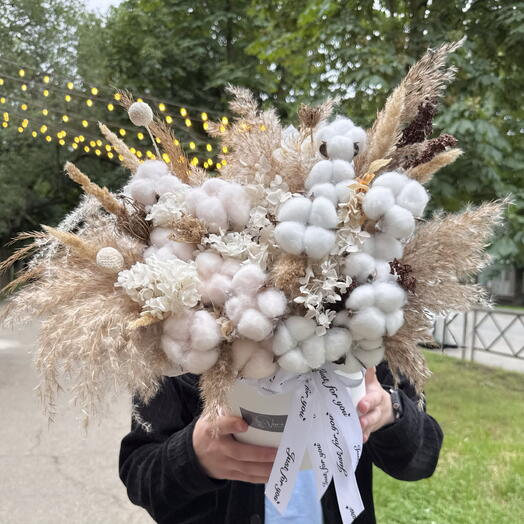 Интерьерная композиция: сухоцветы и стабилизированные растения в коробке🤍 Размер XL