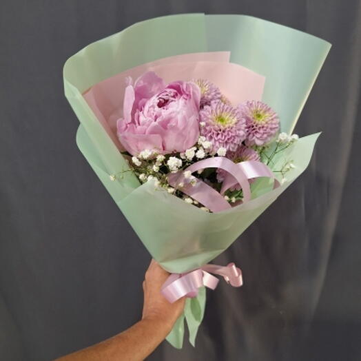 Пион 💖 с хризантемой 💖и гипсофилой💖