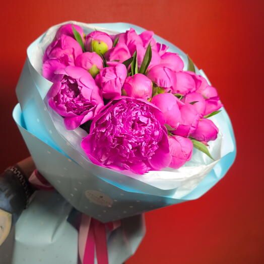 Букет из 21 ароматного розового пиона💓