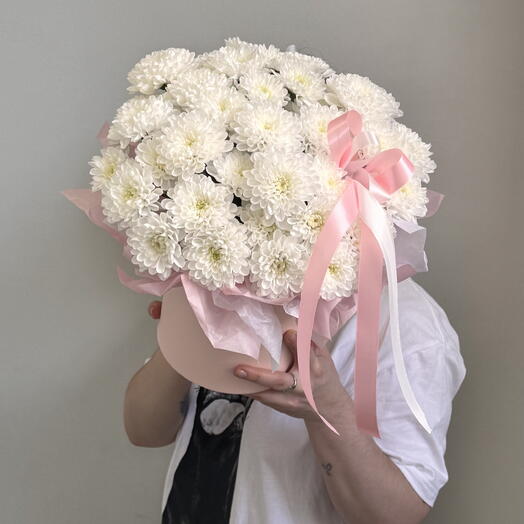 Цветы ажурные хризантемы в шляпной коробке 🎀