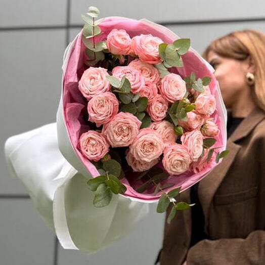 «Шёлковый след 💝»пионовидные розы с эвкалиптом/Цветы Уфа/Цветы в Уфе/Доставка цветов Уфа