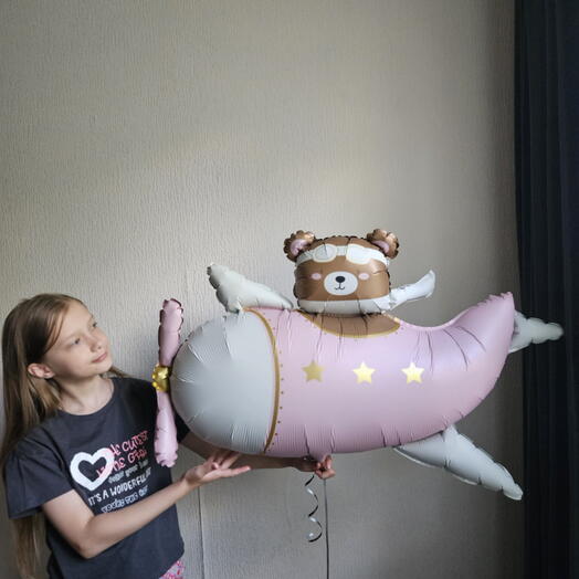 Шар мишка,медвежонок розовый самолет-1шар