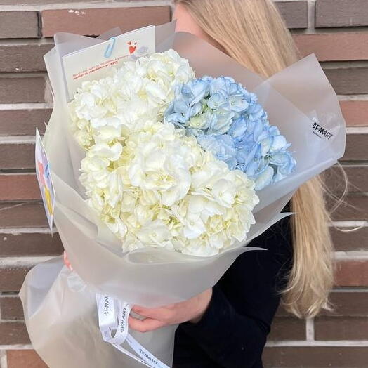 Букет из бело-голубых гортензий S
