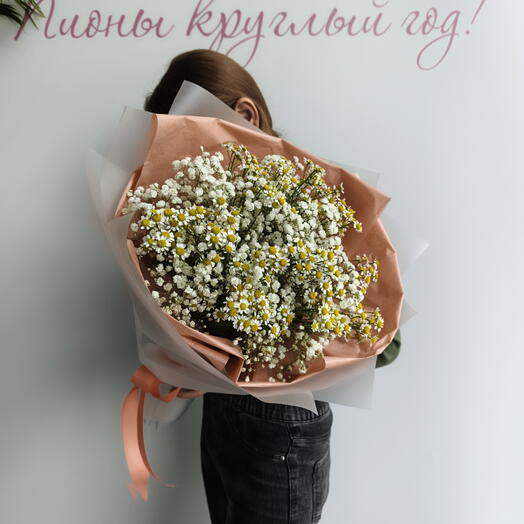Дуобукет "Полевой" из ромашки матрикарии и гипсофилы/Цветы Уфа/Цветы в Уфе/Доставка цветов Уфа