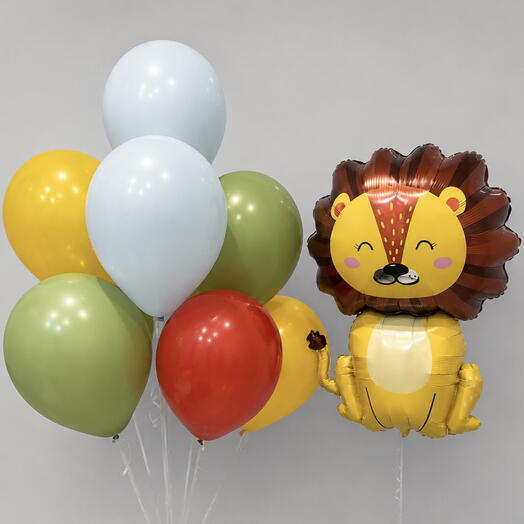 🦁 Набор воздушных шаров «Львёнок» | Фигура льва + 9 шаров с гелием
