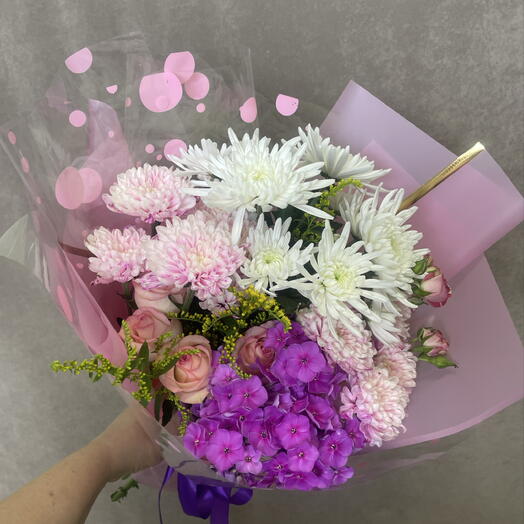 Букет с хризантемами и флоксами в розовом 💕