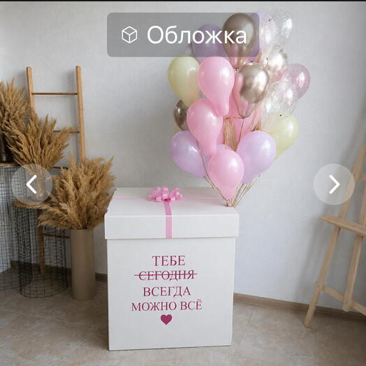 Набор шаров в коробке-сюрпризе на день рождения  "Тебе можно ВСЁ"