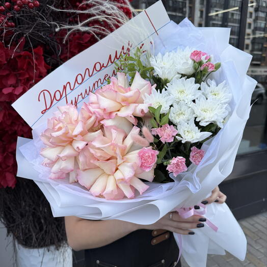 Букет на 1 сентября с ажурной розой 🌸💗