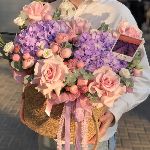 🌸🌸🌸Корзина с цветами «Лавандовая свежесть»