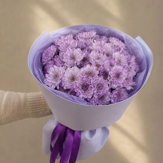 Букет из 5 сиреневых хризантем 💜 / доставка сегодня / Хит