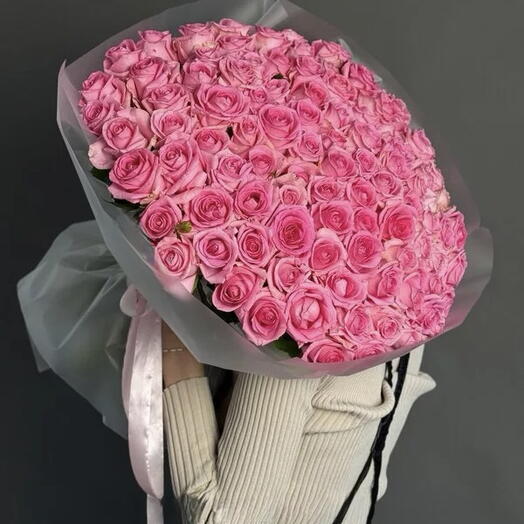 101 розовая Роза в упаковке 🌹💗