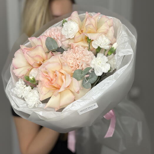 👍🌸Авторский букет «Нежная гармония» Bloom room, французская роза, диантус